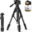 Lamicall Camera Tripod - 17.6LBS Max Load Tripod for Camera with Rapid Leg Deployment Phone Tripods for Video Recording Photo Vlog, 67" Camera Stand with Phone Holder & Carry Bag for DSLR iPhone GoPro (Black)