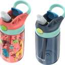 Contigo Kids Water Bottle with Redesigned AUTOSPOUT Straw, 14 oz, 2-Pack (Coral/Safari & Blueberry/Jade Vine)