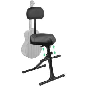 Saddle Guitar Stool with Back Support and Guitar Hanger, Height Adjustable Saddle Seat, Musician Stool Guitarist Throne Guitar Chair, Black