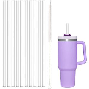 2 x 10 Pcs Replacement Straw for Stanley Cup 40 oz 30 oz 64 oz Tumbler, Dishwasher Safe Clear Reusable long Straws with Cleaning Brush for Stanley Adventure Tumbler Accessories