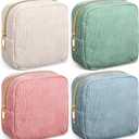 Dansydaisy 4 Pcs Sanitary Napkin Storage Bag Blue Corduroy Period Bag for Gift School Teen Makeup Mini Preppy Cosmetic Wallet Set for Women Teacher Portable First Period Cute Pad Pouch with Zipper (Morandi Color)