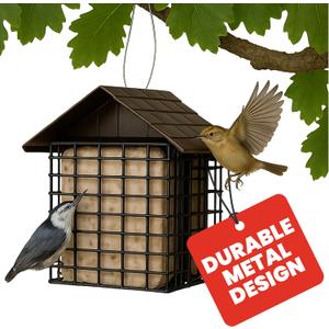 More Birds Double Suet Feeder with Weather Guard, 6.5" L X 4.25" W X 7.25" H, Brown