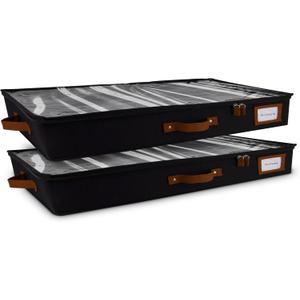 HOMELUX THEORY 2pc Low Profile Under Bed Storage Containers, Thin Under Couch Storage Organizer with Bins & Lids, Underbed Storage Box Ideal for Seasonal Clothes, Blankets, Fabric & Shoes (Black)