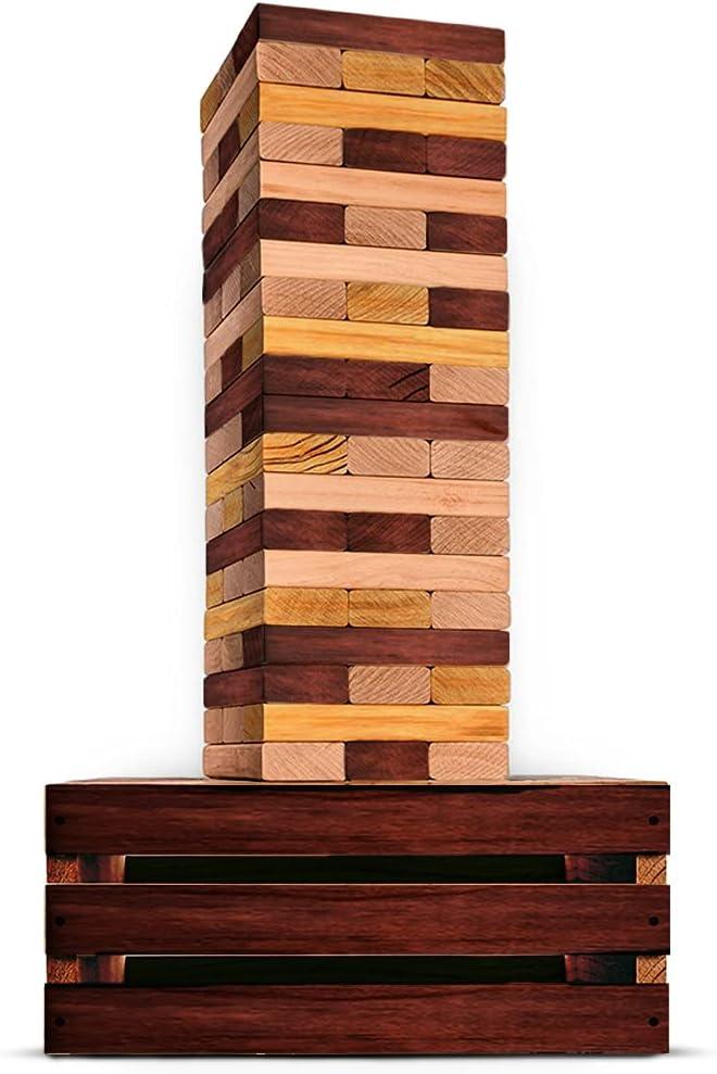 SWOOC Games - Reclaimed Giant Tower Game (Weather Resistant) 60 Blocks + Storage Crate/Outdoor Game Table | Stacks up to 5ft | Giant Outdoor Tower for Adults | Large Yard Activity | Jumbo Lawn Fun