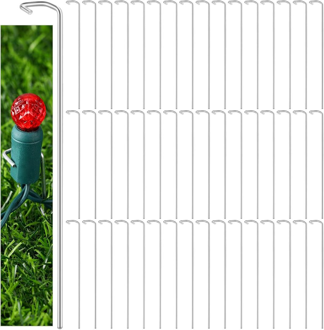Hicarer 50 Pack Christmas Light Stakes 4 Inch Ground Metal Lawn Stakes for Yard LED String Lights for Outdoor Garden Lawn Pathway Patio Walkway Decorations