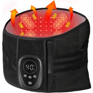 HONGJING Red Light Massage Back Brace with Heat for Lower Back Pain Relief, Cordless Back Support Massager Belt Rechargeable for Pain from Herniated Disc, Scoliosis, Sciatica (XL) (Black)