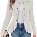 Cicy Bell Elegant Women Blazer Business Work Office Peplum Hem Jacket Open Front Herringbone Coats (XXL, Beige)