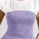 Wenrine Womens Casual Summer Midi Dress Smocked Cap Sleeve Crew Neck Color Block A Line Flowy Beach Dresses (Purple, M)