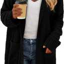 KIRUNDO Cardigan Sweaters for Women 2026 Fall Chunky Fuzzy Knit Open Front Loose Long Sleeve Sweater Coats Winter Clothing (Small, Black)