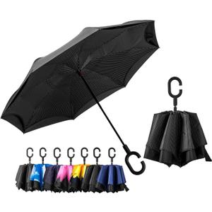 LANBRELLA Umbrella Windproof Compact Travel Umbrella Auto Open Close for Rain (48 INCH, F2.6.Pin Strip Black)