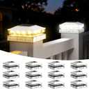 Solar Post Cap Lights Outdoor, 12 Pack Upgraded Waterproof Deck Fence Post Solar Lights for 3.5x3.5 4x4 5x5 Vinyl/Wood Posts, 10-12 Hours Warm/Cool White Glow for Garden/Patio/Porch - White