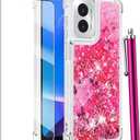 for Motorola Moto G Play 2024 Case with Screen Protector, Cute Glitter Bling Liquid Floating Women Girls Phone Case Flexible TPU Soft Silicone Shockproof Bumper Cover for Moto G Play 2024-Pink
