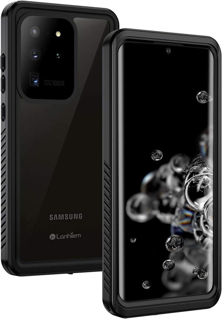 Lanhiem for Samsung Galaxy S20 Ultra Case, IP68 Waterproof Dustproof Case with Built-in Screen Protector, Heavy Duty Full Body Protective Phone Cover for Galaxy S20 Ultra 5G 6.9 Inch, Black/Clear