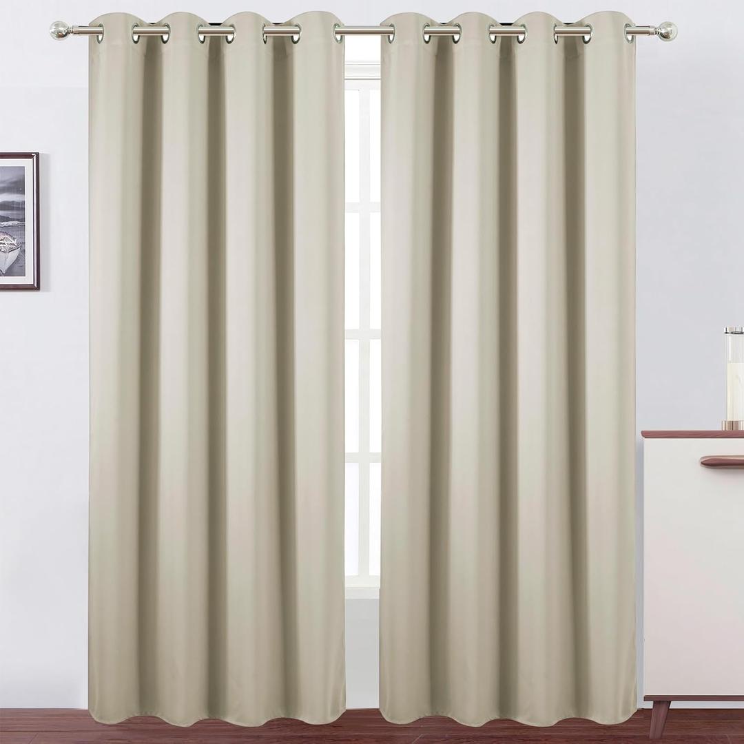 LEMOMO Blackout Curtains 66 x 95 inch/Light Beige Curtains Set of 2 Panels/Thermal Insulated Room Darkening Bedroom Curtains