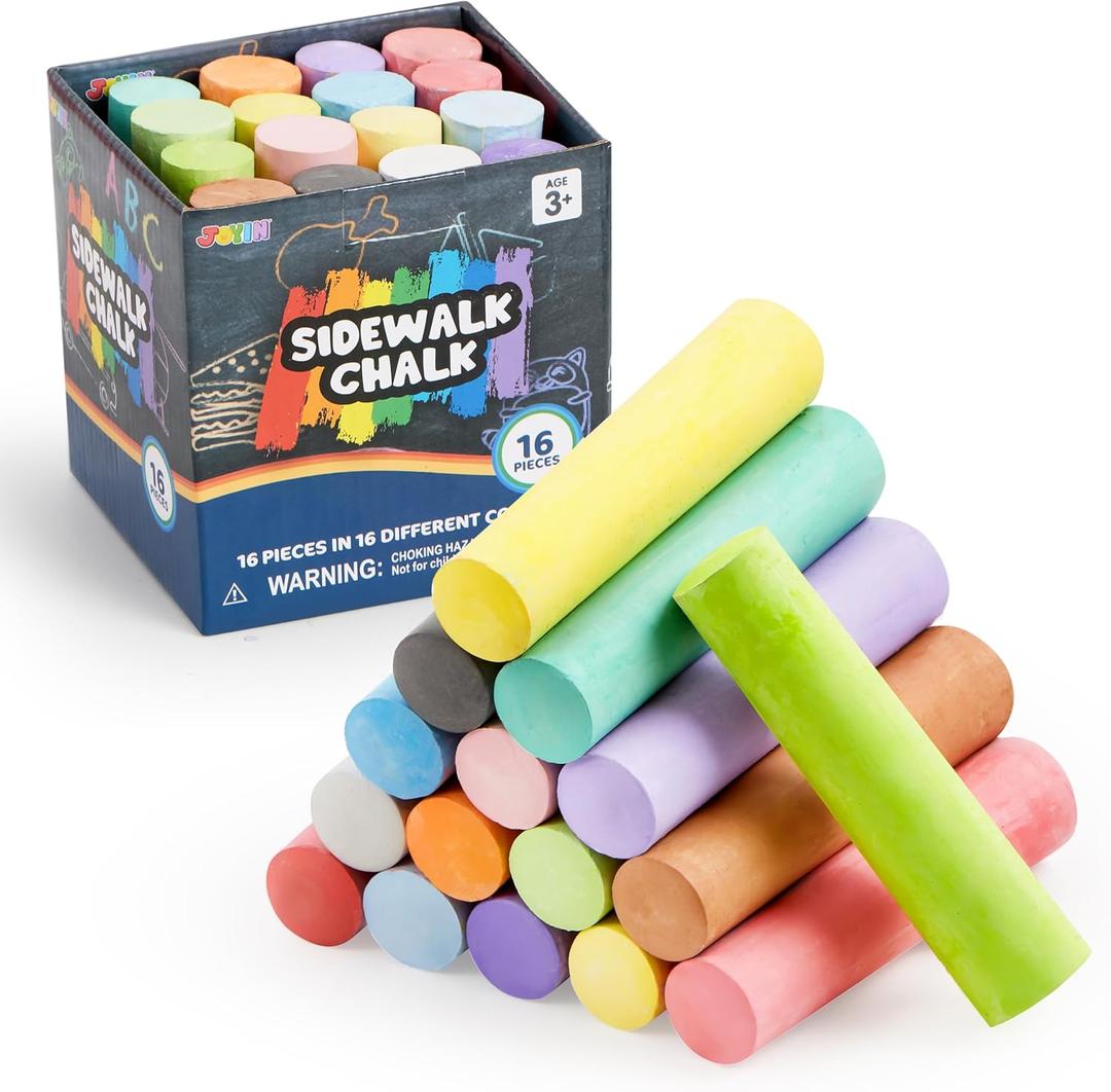 JOYIN 16 PCS Sidewalk Chalks Set Non-Toxic Washable Jumbo Chalk Bulk for Toddlers 1-3, Painting on Chalkboard, Driveway and Playground, Outdoor Activities, Gift for Kids, School Supplies JOYIN 16 PCS Sidewalk Chalks Set Non-Toxic Washable Jumbo Chalk Bulk for Toddlers 1-3, Painting on Chalkboard, Driveway and Playground, Outdoor Activities, Gift for Kids, School Supplies