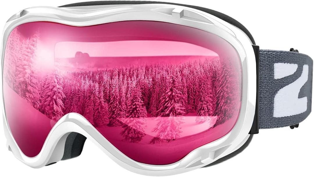 ZIONOR Lagopus B1 Ski Goggles OTG Anti fog Snow Goggles UV Protection Snowboard Goggles for Men Women Adult Youth (One Size, B8-vlt 39.4% White Frame Clear Rose Lens)
