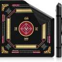 Mahjong Mat for Table 33” x 33”, Premium Non-Slip Noise-Reducing Table Cover, 2mm Thick Waterproof Rubber Game Mat with Carrying Bag – Foldable Mahjong Table Mat for Mahjong, Poker, Card & Board Games