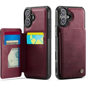 Vinich for iPhone 16 Plus Wallet Case with Card Holder, RFID Blocking Credit Slots Kickstand Shockproof Phone Cover Fit for iPhone 16 Plus 6.7" Burgundy