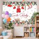 10X8ft Christmas Baby Shower Backdrop Santa Baby Christmas Party Decorations Photography Background Winter Newborn Xmas Tree Snowflake Baby Shower Decoration Cake Table Photo Booth Studio Props (Red02)