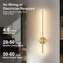Motion Sensor Battery Operated Wall Sconce Set of Two - Modern Rechargeable Wireless Wall Lights with Remote Control, Dimmable, 3000K/4000K/6000K, Timer for Living Room, Hallway,23.6 Inch, Brass