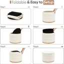 Round Storage Ottoman with Tray Lid, Folding Chenille Fabric Footrest with Hidden Storage, 22.8" Large Footstool Side Table for Dorm Living Room Bedroom, Wood Grain Base, Cream White