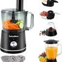 7-in-1 Multifunctional Food Processor with 68oz Processing Bowl,51oz Glass Blender,6.7oz Glass Grinder, Kneading/Chopping/Shredding/Slicing/French Fry Blades for Vegetables,Fruits,Coffee Bean