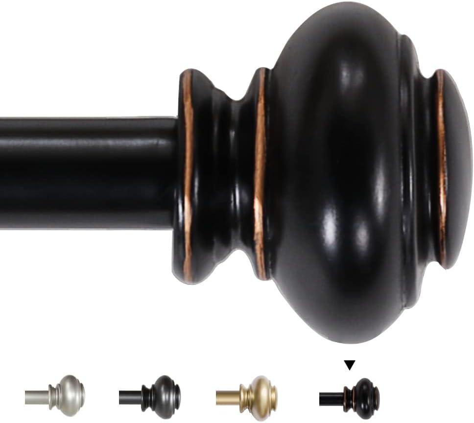H.VERSAILTEX Single Window Curtain Rods for Windows 28 to 48 Inches Adjustable Decorative 3/4 Inch Diameter with Classic Finials, Black 