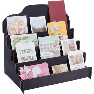 UNICRAFTALE Greeting Card Display Stand 4-Tier Black Wooden Organizer Rack Card Risers Holder for Retail Stores Sticker Holder for Postcard Brochure Photos (26.5x40x36.5cm)