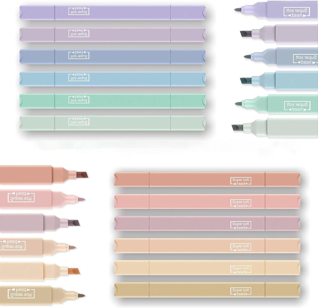 12pcs Aesthetic Cute Pastel Highlighters and Pens - No Bleed Assorted Colors for School & Office Journal DIY Home (happy)
