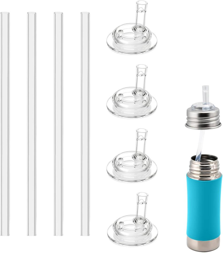 Straw Replacement Compatible with Pura Kiki,4 Pack, Clear Food Grade Silicone,BPA Free Straw with Sip Guard Compatible with pura kiki Pura Kiki Stainless Steel Sippy Cup