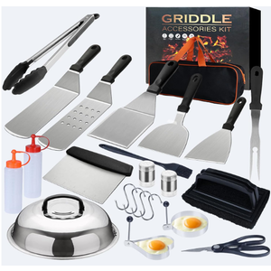 Griddle Accessories Kit for Blackstone and Camp Chef,Extra Thickened Stainless Steel Grill Accessories Set，Grill Tools Set with Enlarged Grill Spatula, Griddle Cover Salt and Pepper Shakers (23PCS)