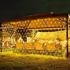 weillsnow 198 LED 9.8ft x 6.6ft Christmas Net Lights, Connectable 8 Lighting Twinkle Modes Mesh Lights for Christmas Outdoor Patio Garden Bush Fence Decorations (Warm White)