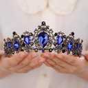 Baroque Queen Blue Black Crystal Gold Headpiece Gold Princess Wedding Headband Royal Crystal Rhinestone Hair Costume for Women and Girls (blue)