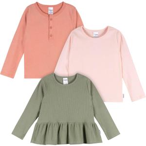Gerber Baby-Girls 3-Pack Long Sleeve Shirts (4T, Green, Pink & Coral)