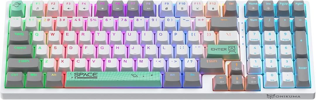 ONIKUMA GAMING 80% Mechanical Gaming Keyboard, 98 Keys, Soft Tactile Brown Switch, Rainbow LED Backlit, USB Wired, PC/MAC/Laptop/PS4/PS5, Mixed Color Multimedia Keys