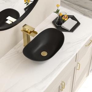 Bowl Sinks For Bathrooms 17" x 11" Oval Black Vessel Sink Modern Boat Shape Artistic Basin Bathroom Vessel Sink Above Counter Porcelain Ceramic Black Small Deep Vessel Sink