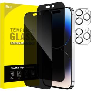 JETech Privacy Full Coverage Screen Protector for iPhone 14 Pro 6.1-Inch with Camera Lens Protector, Anti-Spy Tempered Glass Film, 2-Pack Each