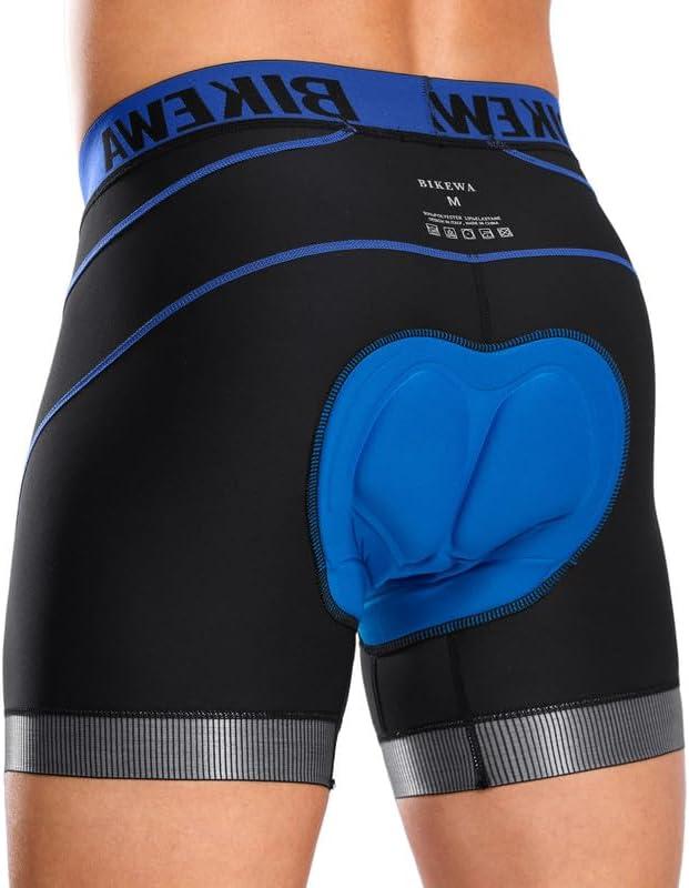 Bikewa Men's Cycling Underwear with Anti-Slip Leg Grips 4D Padded Bike Shorts MTB Liner for Bicycle Biking Riding (3X-Large, Black/Blue)