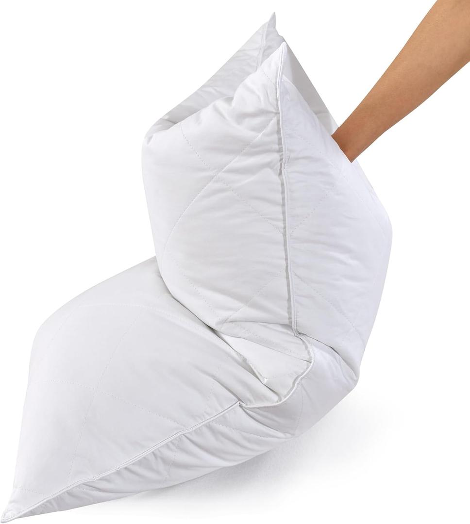 Three Geese White Goose Feather Bed Pillows Queen/Standard Size Set of 2- Soft 600 Thread Count 100% Cotton, Medium Firm,Soft Support Surround Fill Polyfiber,White Solid