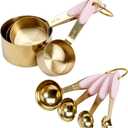 Paris Hilton Measuring Cups and Spoons Set, Stainless Steel with Pink Silicone Inset Handle, Dishwasher Safe, For Dry and Liquid Ingredients, 8-Piece Set, Gold and Pink