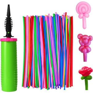 100Pcs 260 Balloons Latex with 1 Hand Balloon Pump Kit, Professional Premium Quality Twisting Magic Long Balloons Assorted Color to Make Animal for Birthday Party Clowns Wedding Decorations