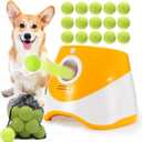 Automatic Ball Launcher for Small Dogs, USB Rechargeable Ball Thrower,10-30 Ft, Indoor& Outdoor Tennis Ball Thrower, 15PCS Mini Tennis Balls Included