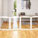 PAWLAND Extra Wide Dog gate for The House, Doorway, Stairs, Dog Fences Indoor, Freestanding Foldable Wooden Pet Gates for Dogs, Set of Support Feet Included, 96 in Wide 30 in Tall, 4 Panels White