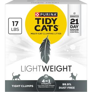 Purina Tidy Cats LightWeight4-In-1 Strength Multi-Cat, Odor control, Clumping, 99.9 Percent Dust Free Cat Litter - 17 lb. Box