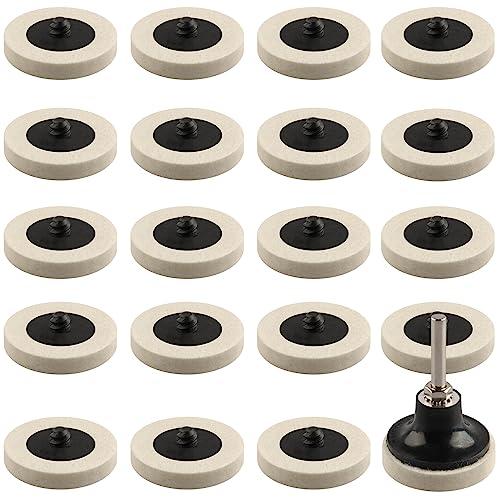Rocaris 20 Pcs 2 Inch Compressed Wool Fabric Disc Polishing Buffing Pads Wheels Disc Pad Holder with 1/4" Shank Perfect for Cleaning Polishing Sanding Projects…