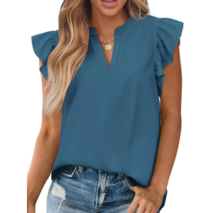 Zenlonr Womens Summer Tops 2025 Casual V Neck Ruffle Cap Sleeve Blouse Shirts Basic Tunic Tops Spring Outfits, XL