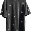 WDIRARA Women's Plus Size Floral Embroidery T Shirts Short Sleeve Crew Neck Tee Vintage Tops (XX-Large Plus, Black)
