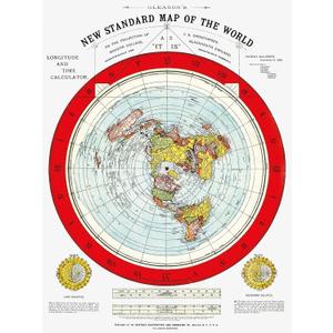 Flat Earth Map - Gleason's New Standard Map Of The World - Medium 18" x 24" Poster Includes FREE eBook and Flat Earth Bumper Sticker