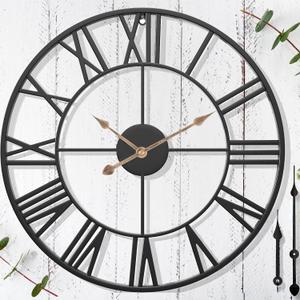 Retro Outdoor Clocks for Patio – 24 in Extra Large Farmhouse Black Metal Outdoor Wall Clock Silent Battery Operated – Vintage Industrial Skeleton Outside Clock for Pool Area, Garden, Backyard, Porch