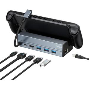 6-in-1 USB C Hub with HDMI 4K@60Hz, 100W PD Charging, 3 USB 3.0 Ports, Gigabit Ethernet, Aluminum Alloy USB-C Docking Station for Steam Deck, Laptop, macOS, Windows, Linux, Gaming Devices